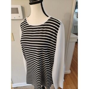 Old Navy Women's‎ Small Blouse Black White Sheer Long Sleeve Top Zipper Back